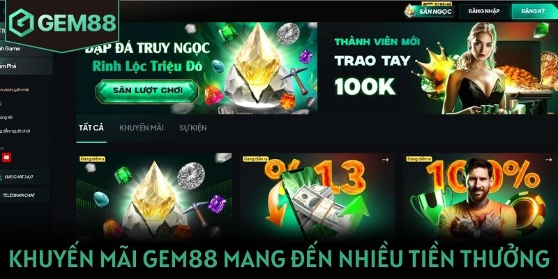 Khuyến mãi Gem88 mang đến nhiều tiền thưởng hấp dẫn